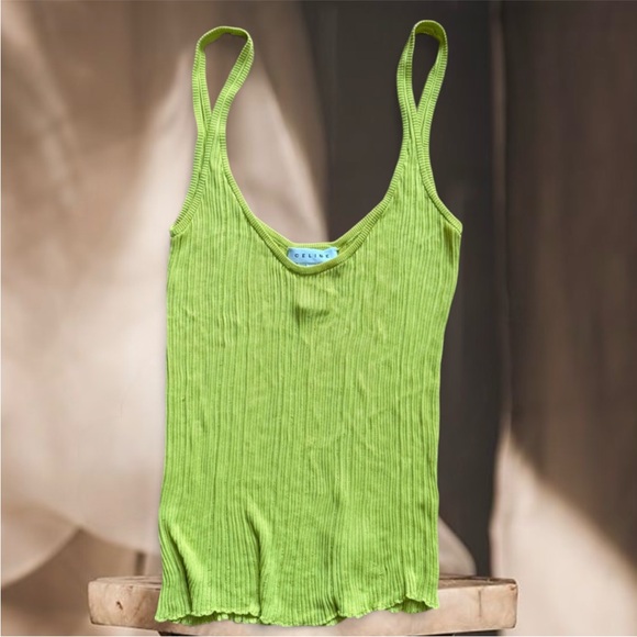 Celine neon green ribbed slinky knit tank top